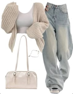 Shein Cargo Jeans, Cute Outfits Cardigans, Fit With Cardigan, Cute Street Style Outfit Ideas, Cardigans Outfits For Women, Casual Soft Outfits, Outfit Ideas Soft Aesthetic, Cute Winter Clothes For Women, Outfit With Jeans Summer