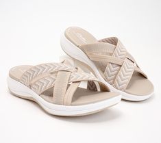 Light as a cloud and super-stylish, this sporty sandal combines cheerful hues with elevated comfort. From Clarks Footwear. Sporty Sandal, Slide Sandals, Sandals, Heels