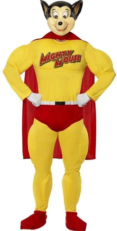 a man in a yellow and red costume standing with his hands on his hipss