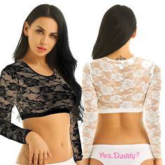 Top Rated Women's Floral Lace See Through Crop Tops Long Sleeve T- Shirts Tee Undershirt, Fashion Women's Tops Crochet Lace Shirt, Punk Tank Top, Crop Tops Long Sleeve, Sheer Bralette, Sheer Tops, Vest Blouse, Cocktail Club, Lace Vest, Girls Crop Tops