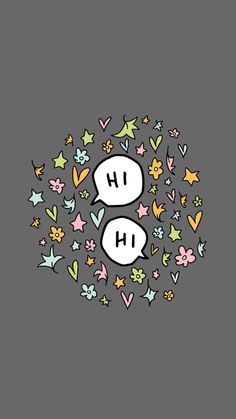 two speech bubbles surrounded by stars and confetti in the shape of hearts on a gray background