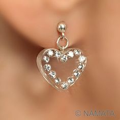 Heart dangle earring, Silver heart earring, Silver earring, Clear lucite earring, Swarovski drop earring, Swarovski crystal stud earring.Cute clear lucite earrings. Dainty silver dangle heart earrings. Each acrylic heart is a handset with 14 clear genuine Swarovski crystals and is hanging from sterling silver post earrings. Indulge yourself or a loved one with this gorgeous transparent hearts!!! *Earrings drop of length: 20 mm / 0.78 inch down from the top of the ear wire.*Heart size: 13 x 11 mm Clear Crystal Earrings As A Gift, Clear Crystal Earrings For Gift, Crystal Heart-shaped Earrings For Pierced Ears, Heart-shaped Crystal Earrings For Gift, Crystal Heart Dangle Earrings For Gift, Clear Dangle Crystal Earrings As A Gift, Clear Earrings For Pierced Ears As A Gift, Crystal Heart Earrings Perfect As A Gift, Hearts Earrings