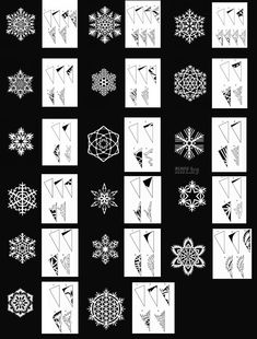 snowflakes are shown in black and white on the same page, with different shapes