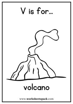 a volcano with the word v is for volcano in it's uppercase and lowercase