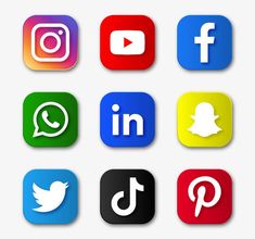 the different social media icons are shown in this set, including one for facebook and another for instagram