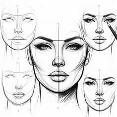 an image of a woman's face with different facial shapes and lines on it