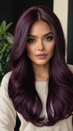 💎✨ Flaunt the Celebrity-Inspired Deep Plum Hair Fall hair color dark | Luxurious Dark Velvet Hair, Lavender Black Hair, Black Violet Hair Color, Dark Violet Hair Burgundy, Brownish Purple Hair, Deep Plum Hair Color, Blackberry Hair Color Dark, Mulberry Hair Color, Plum Black Hair