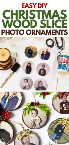 an easy diy christmas wood slice photo ornament