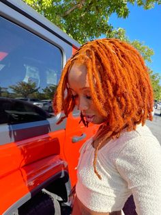 Red And Blonde Locs Black Women, Different Color Locs, Colorful Locs Black Women, Orange Locs Black Women, Loc Colors Black Women, Red Locs Black Women, Colors Locs, Loc Color Ideas Black Women, Dyed Locs Black Women