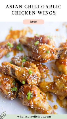 Asian Chili Garlic Chicken Wings are finger-licking good! The sticky chili garlic sauce is tangy, slightly sweet, and has just the right amount of kick. You can make these wings in the air fryer or in the oven! Plus, they’re Paleo, Whole30, and Keto friendly. Garlic Chicken Wings Air Fryer, Chili Garlic Chicken, Asian Chili, Chicken Wings Air Fryer, Wings In The Air Fryer, Wings Air Fryer, Garlic Chicken Wings, 30 Minute Dinners, Red Chili Flakes