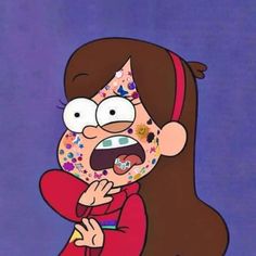 a cartoon character with sprinkles on her face