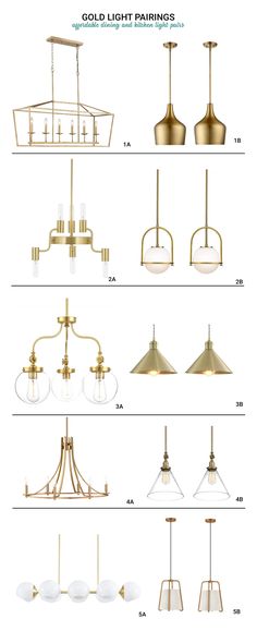 several different types of lights hanging from the ceiling and on top of each other, all in