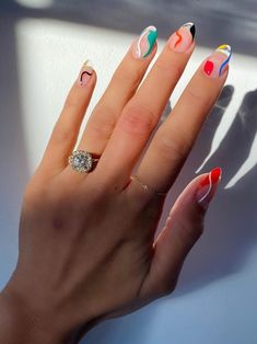 Nails And Rings, Abstract Nail, Modern Nails, Nail Tattoo, Short Acrylic Nails Designs, Minimalist Nails