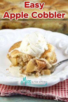 an easy apple cobbler recipe on a white plate