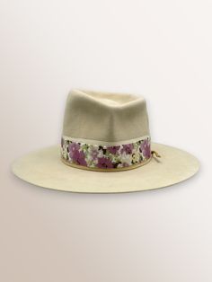 Western 50x in Bone Wildflower hand loomed beaded band layered with Vintage Ribbon Hand stitched Mountain detail This felt hat is made to order, please allow 6-8 weeks for delivery. Beaded Hat, Mountain Style, Embroidered Hat, Vintage Ribbon, Handmade Hat, Jackson Hole, Embroidered Hats, Felt Hat, Hat Band