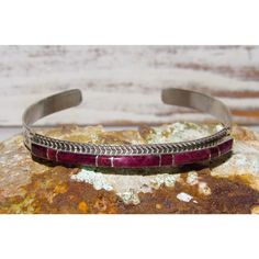 Fab Native American Zuni sterling silver and purple spiny oyster inlay cuff bracelet. Traditional inlay design in sterling silver. Great as a stacker cuff to add to your collection. Hallmarked on the back. The inside circumference is about 6 1/2" - 6 3/4"" including gap, the gap is 1 1/2", hand stamped design on the sides. Great to stack with other bracelets or wear by itself. Gorgeous stone color. Luxury Sterling Silver Cuff Bracelet With Inlay, Traditional Luxury Cuff Bracelet With Inlay, Inlay Design, Vintage Native American Jewelry, Native American Necklace, Native American Rings, Spiny Oyster, Brooch Jewelry, Stamp Design