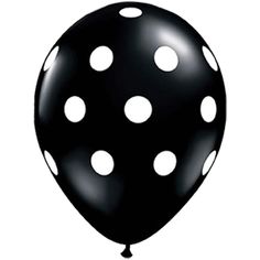 a black balloon with white polka dots on it