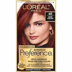 L'Oreal Superior Preference Hair Color - our gold standard in luxurious permanent hair color since 1973, with a new and improved fragrance. The Superior Preference at-home hair coloring kit delivers luminous, fade-defying hair color. Size: 1 ct. Dark Auburn Hair Color, Dark Auburn Hair, Dark Auburn, Hair Tint, At Home Hair Color, Hair Color Auburn, Permanent Hair Dye, Auburn Hair, Hair Coloring