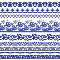 a set of decorative borders and dividers in blue on a white background for design