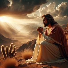 jesus sitting in the desert with his hands clasped