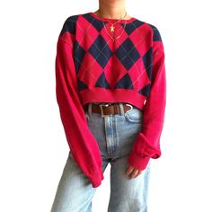 Hot pink, navy and Kelly green argyle sweater.  It doesn't get any preppier than that.  Vintage Hunt Club pullover. All cotton, labeled size XL.  Made in Hong Kong.  Cropped and reworked by Ére. Measurements: Chest 23" Length 16" Casual Long Sleeve Argyle Pattern Tops, Casual Long Sleeve Argyle Top, Preppy Long Sleeve Fall Sweater, Fitted Preppy Winter Sweater, Trendy Long Sleeve Sweater With Argyle Pattern, Trendy Long Sleeve Argyle Sweater, Cotton Plaid-patterned Winter Sweater, Fitted Plaid Long Sleeve Sweater, Fitted Long Sleeve Plaid Sweater