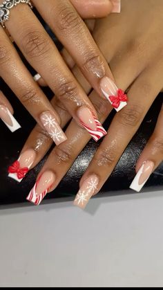 Birthday Nails Christmas, Black Santa Nails, Winter Nails For Black Women, Cute Nail Designs For Christmas, Black Nail Designs Christmas, Christmas Nail Designs Black Women, Squared Christmas Nails, Christmas Nails On Black Women, Winter Sets Nails