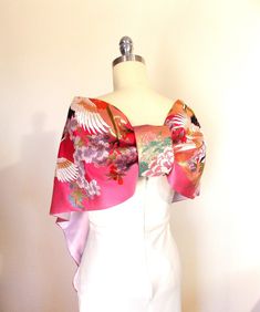 Gorgeous vintage gold wedding KIMONO - in shawl. It's so beautiful and high grade of gold brocade. Amazing colors! real treasury! So pretty and gorgeous enough, suitable for a wedding or any special occasion. Stunning Fuchsia/Pink/Rose gold, crane and flowers woven pattern and embroidery. (The real gold/silver foil thread partly included) OBI back style like a butterfly. * The clip brooch on the picture is not included. ** Made to order item; 1~2 weeks to finish. **The pattern may change a little due to cutting. Age Product-New, KIMONO fabric ~1990 (used only few times at the ceremony), silk gold brocade, medium weight fabric Lining- pastel pink silky polyester matte satin Size free Whole length-80.3"(204cm) width -12.4"(31.5cm) *Dry cleaning carefully *Low iron with pressing cloth Postage Pink Silk Kimono For Wedding, Pink Silk Wedding Kimono, Traditional Pink Kimono For Wedding, Traditional Pink Wedding Kimono, Vintage Gold Wedding, Shawl Wedding, Cherry Blossom Flower, Pink Kimono, Wedding Kimono