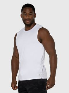 Description:A change in seasons means a new trifecta of active tops. Our Brushed Featherweight Jersey is the perfect lightweight fabric for a high intensity workout, with a slightly brushed feel. So comfortable you'll want to wear from the studio to the street. Details:Brushed Featherweight fabric 94% polyester 6% spandex White Sleeveless Moisture-wicking Muscle Tee, Sporty Muscle Tee With Crew Neck For Yoga, Sporty Crew Neck Muscle Tee For Yoga, Sporty Muscle Tee For Sports, White Breathable Sleeveless Top, Sporty Activewear For Yoga With Dropped Armholes, White Stretch Muscle Tee With Crew Neck, White Crew Neck Tank Top For Workout, White Athletic Fit Tank Top For Running