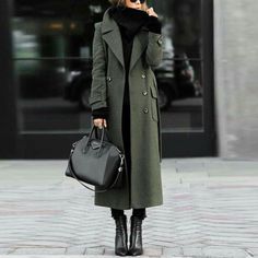 Dress Coat Outfit, Camel Coat Outfit, Mode Mantel, Fall Fashion Coats, Green Trench Coat, Long Coat Women, Long Wool Coat, Women Overcoat, Belted Trench Coat