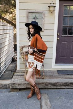 Western Luxe Fringed Ruana Ponchos Rust Shawl Outfit, Sorority Rush Dresses, Bachelorette Dress, Casual Bodysuit, Boho Layering, Rush Dresses, Sweater Layering, Cozy Fabric, Jumpsuit Shorts Rompers