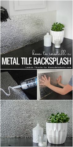 the metal tile backsplash is being used as a planter