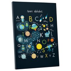 a black poster with space alphabets on it