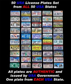 license plates set from all 50 states are authentic and issued by usa government, one plate from each state