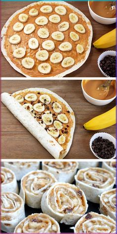 banana nutella cinnamon rolls with chocolate and peanut butter