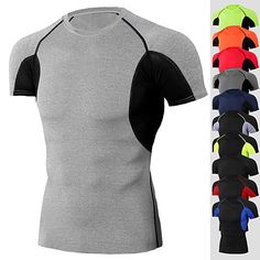 Season:Summer,Spring,Fall; Fabric:Polyester,Spandex; Sleeve Length:Short Sleeve; Look After Me:Washable,Wet and Dry; Gender:Men's; What's in the box:T-shirt; Activity:Gym Workout,Fitness,Running,Active Training,Exercise; Clothing Type:Tee Tshirt,Top; Quantity:1 PC; Elasticity:Stretchy; Occasion:Athleisure,Athletic; Age Group:Adults; Function:Quick Dry,Soft,Breathable,Moisture Wicking; Pattern:Color Block; Design:Patchwork; Neckline:Crew Neck; Sports Clothing Sub Category:Compression Shirt,Runnin Athleisure Summer, Compression Wear, Elastic Shorts, Fitness Gym Workout, Boxing T Shirts, Sport Top, Compression Shirt, Running Shirts, Gym Shirts