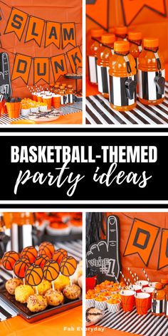 a basketball themed party with orange and black decorations