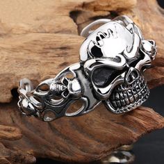 Biker Rings Cheap | Skull Action Biker Style Skull Jewelry, Punk Skull Ring For Biker Events, Silver Biker Skull Ring For Biker Events, Biker Bracelet, Bracelets Style, Gothic Bracelet, Silver Skull Ring, Biker Jewelry, Biker Rings