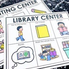 two books that are sitting on top of each other with the words writing center and library center