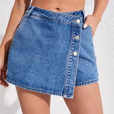 “Shein Essnce High Waist Button Front Denim Skort” Medium Wash Color. Size S (4). Brand New! Never Worn Summer Denim Shorts, Denim Skort, Summer Shorts Denim, Summer Denim, Skorts, Denim Skirt, Casual Skirts, Womens Bottoms, Denim Shorts