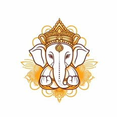 an elephant with a crown on it's head is shown in gold and white