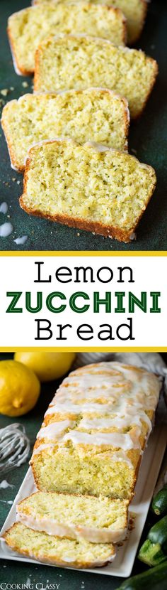 lemon zucchini bread with white glaze on top