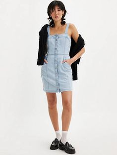 With a corset-inspired design, our Drea Dress features a mini, figure-hugging fit, thin adjustable straps and a button-up front. To top it off, we added corset boning details and two side pockets. A denim mini dress that's far from basic Cut with a mini, slim fit With a button-up front Features corset boning and two side pockets Finished with adjustable straps Corset Boning, Lightweight Dress, Denim Mini Dress, Short Sleeve Mini Dress, Denim Mini, Blue Dresses, Dress Skirt, Levi's, Adjustable Straps