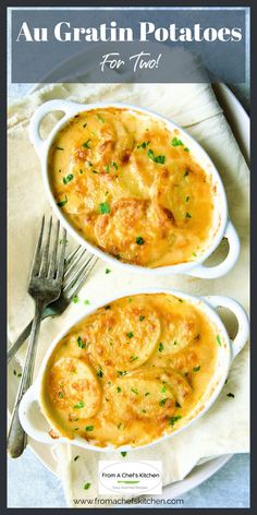 two white casserole dishes filled with ravioli and cheese