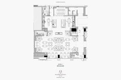 the floor plan for an office building, with several tables and chairs in each room