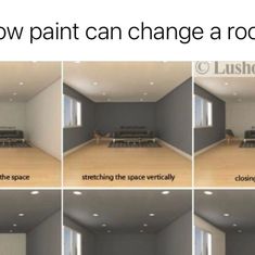 there are four pictures of the same room