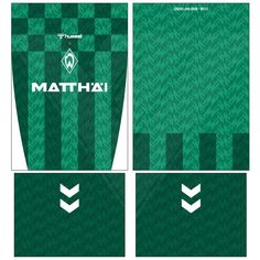 the front and back side of a green football jersey with white arrows on it, which reads mathai