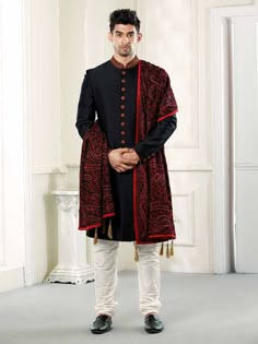 Unique Mens Wedding Suits, Black Sherwani, Sherwani Groom, Mens Sherwani