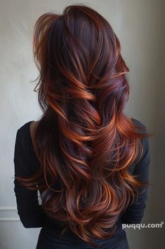 Fire Hair Balayage, Hair Color Ideas For Brunettes With Purple Highlights, Red Color On Brown Hair, Multi Dimensional Dramatic Hair, Fox Hair Color Style, Ombre Hair Color Red, Hair Color Trends 2024 Summer, Brown Red Ombre Hair, Hair Colors For Latinas