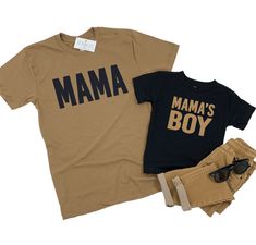 Mama and Mama's Boy Matching Shirts in all sizes including Baby, Youth, and Adult! Mini design also available!  This listing allows you to purchase just the MAMA shirt or add the matching MAMA'S BOY or MINI shirts! Simply choose your Design (i.e. MAMA), choose your Size, then Add to Cart. Repeat these steps for any MAMA'S BOY or MINI kids shirts you would like to add. Professionally screen printed. ADULT SHIRT Comfy adult unisex tee made of 100% combed ringspun fine jersey cotton. Shirt color is Boy Mama Shirt, Mom And Baby Boy, Mini Shirts, Mommy And Me Shirts, Baby Boy Shirts, Mom And Son, Mommy And Son, Boy Toddler, Mommy And Me Shirt