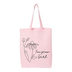 "You Grow Girl Tote Bag, Inspirational Tote, Friendly Bag, Plant Lady, Shopping Bag, Plant Lover Gift, Market Bag, Cotton Bag, Gift For Her 6.0 oz., 100% cotton 20\" self-fabric handles 9\" handle drop Bottom gusset 15\"W x 16\"H x 3\"D" Eco Friendly Handbags, Lady Shopping, Music Tote Bag, Music Bag, Flowers Tote, Girls Tote, Musician Gifts, Plant Lover Gift, Zipper Tote Bag